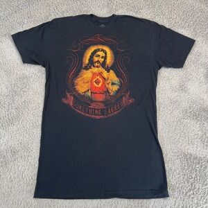 Something Sacred Jesus Graphic T-Shirt Black Men L Y2K Grunge Goth Dark Academia